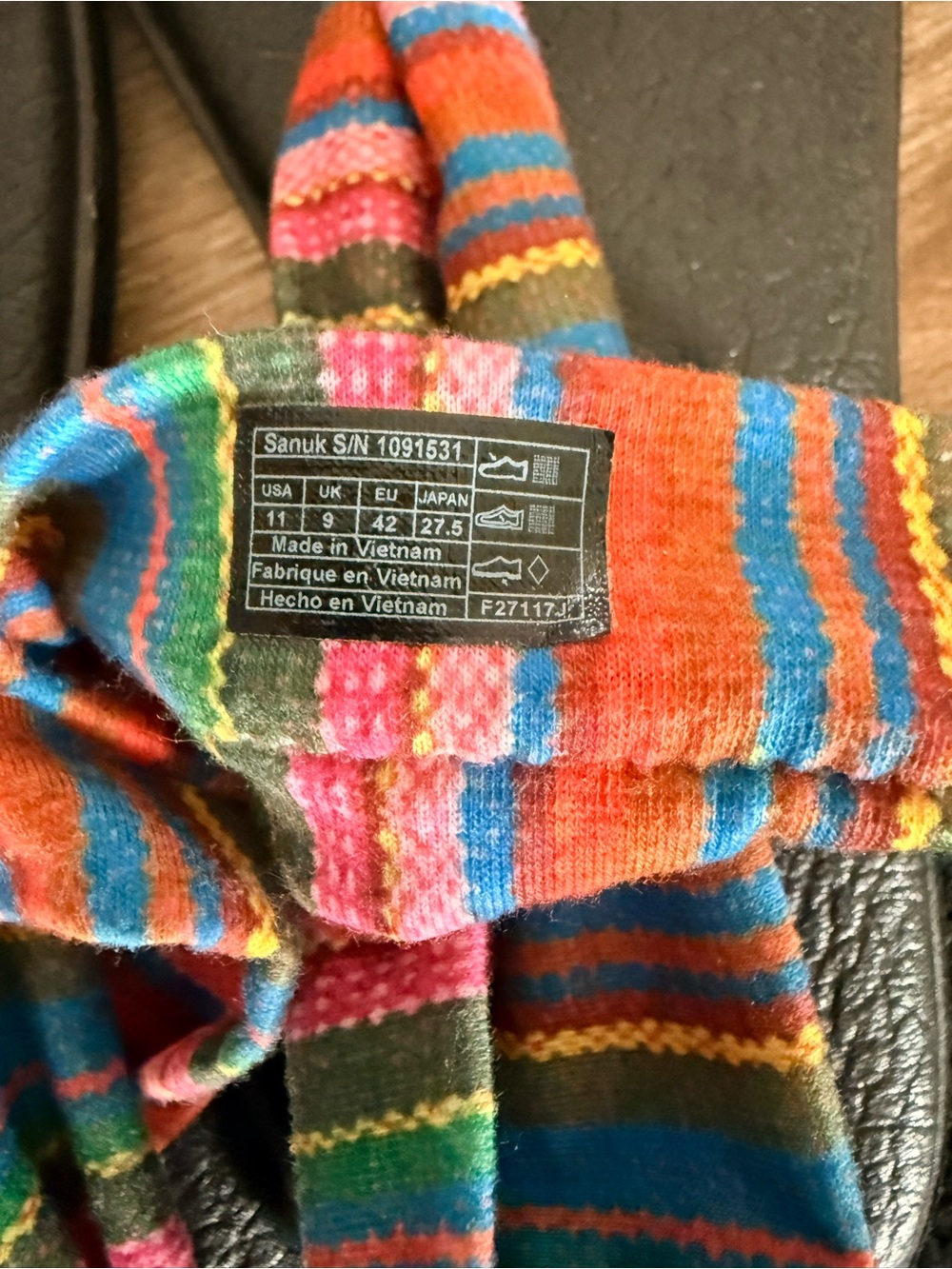 Sanuk Striped Orange, Blue, Pink and Green Fabric Wrap Sandals - Picture 4 of 5